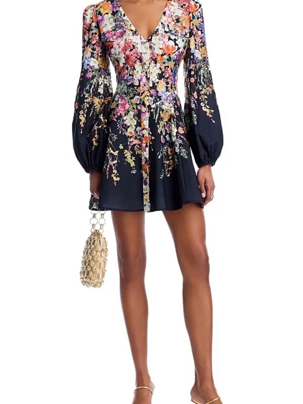 Aqua Black Floral V-Neck Long Sleeve Mini Dress| NWT -$118 reg price